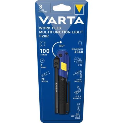 Varta 18649101401 - LED Uzlādējams lukturis WORK FLEX F20R LED/5V IP54