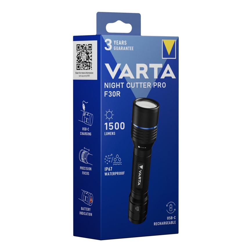 Varta 18921101111 - LED Uzlādējams lukturis NIGHT CUTTER PRO F30R LED/USB IP67