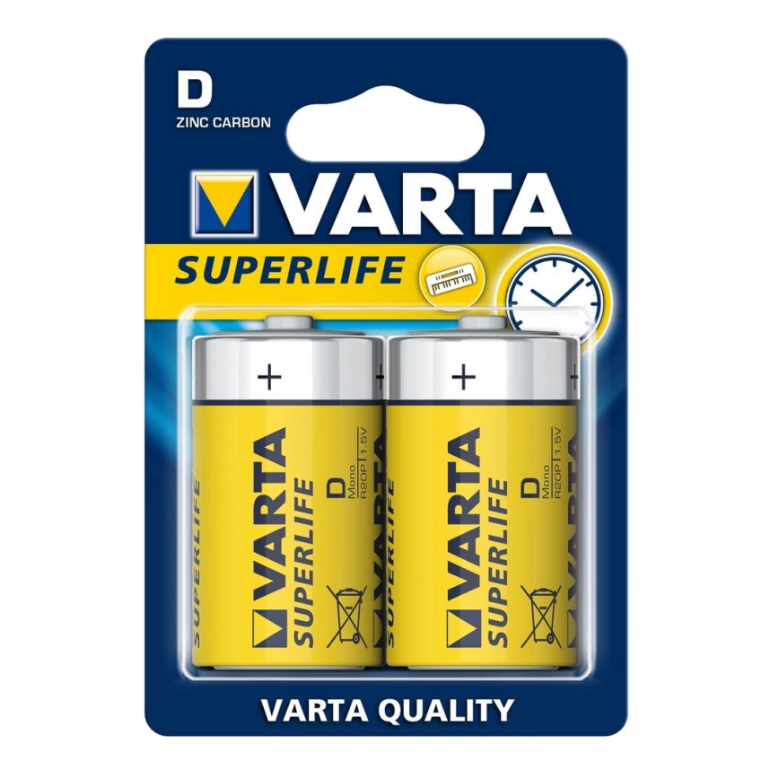 Varta 2020 - 2 gab Cinka-karbona baterija SUPERLIFE D 1,5V