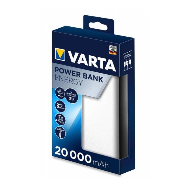 Varta 57978101111  - Portatīvais Akumulators ENERGY 20000mAh/2x2,4V balts