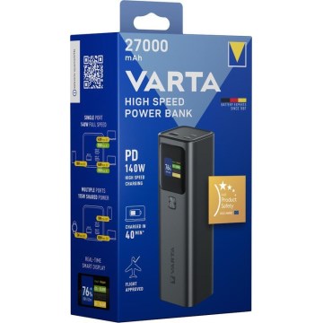 Varta 57984101111 - Powerbank ar LED displeju un Power Delivery 27000 mAh/140W/3,7V