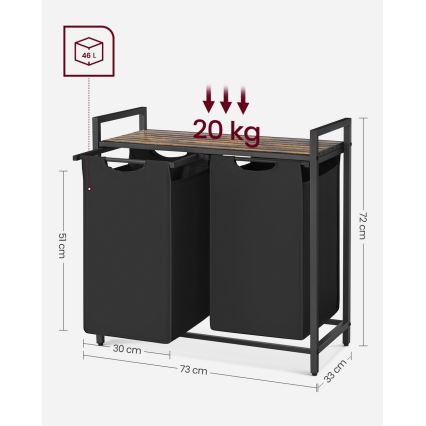 Veļas grozs REX 73x72x33 cm, brūns/melns