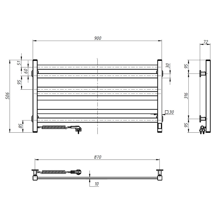 Vertaduro - Elektriskais dvieļu žāvētājs ar termostatu AVA 181W/230V 50x90 cm IP44 balts kreisais