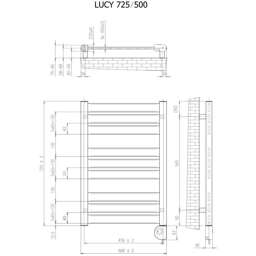 Vertaduro - Vannas istabas dvieļu žāvētājs ar termostatu LUCY 400W 73x50 cm balts