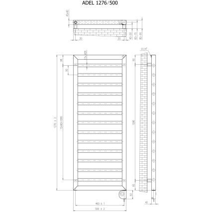 Vertaduro - vannas istabas radiators ar termostatu ADEL, 600 W, 128 x 50 cm, melns