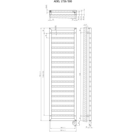 Vertaduro - vannas istabas radiators ar termostatu ADEL 600 W 172 x 50 cm balts