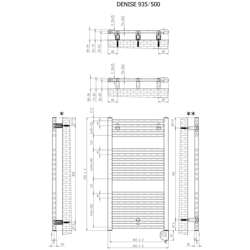 Vertaduro - vannas istabas radiators ar termostatu DENISE, 400 W, 94 x 50 cm, balts