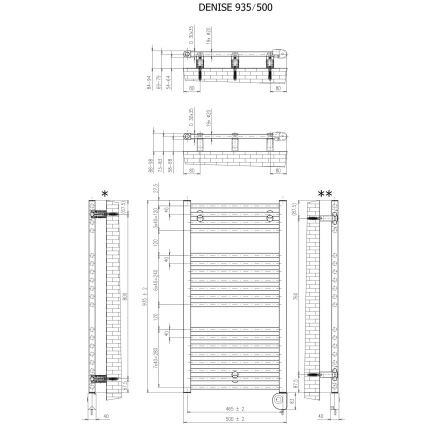 Vertaduro - Vannas istabas radiators ar termostatu DENISE 400W 94x50 cm melns