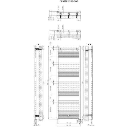 Vertaduro - Vannas istabas radiators ar termostatu DENISE 600W 154x50 cm balts