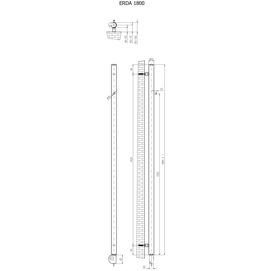 Vertaduro - Vannas istabas radiators ar termostatu ERDA 400W 180x5 cm balts