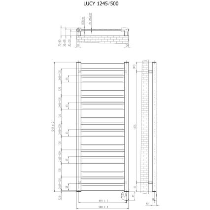 Vertaduro - Vannas istabas radiators ar termostatu LUCY 600W 125x50 cm antracīts