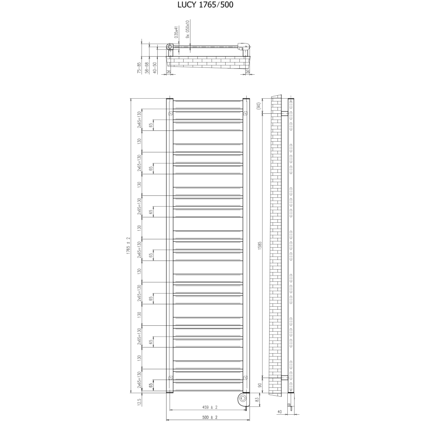 Vertaduro - Vannas istabas radiators ar termostatu LUCY 800W 177x50 cm balts