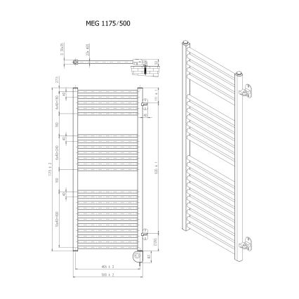Vertaduro - Vannas istabas radiators ar termostatu MEG 600W 118x50 cm balts