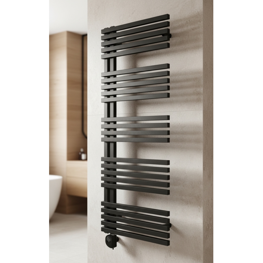 Vertaduro - Vannas istabas radiators ar termostatu MICHELLE 600W 129x50 cm antracīts