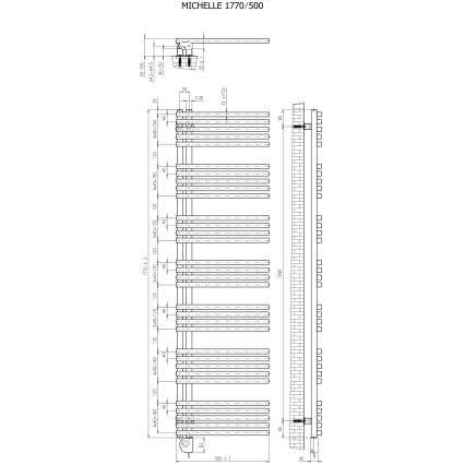 Vertaduro - Vannas istabas radiators ar termostatu MICHELLE 900 W 177x50 cm balts