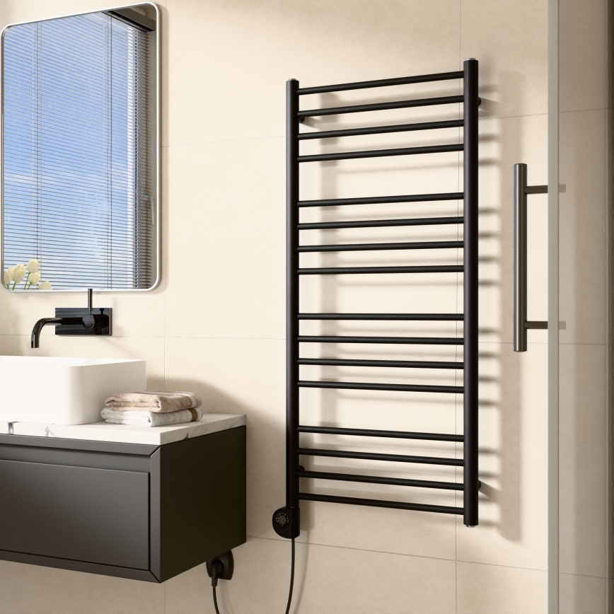 Vertaduro - Vannas istabas radiators ar termostatu SIMONE 400W 114x50 cm melns