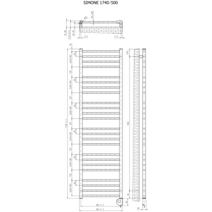 Vertaduro - Vannas istabas radiators ar termostatu SIMONE 600W 174x50 cm balts