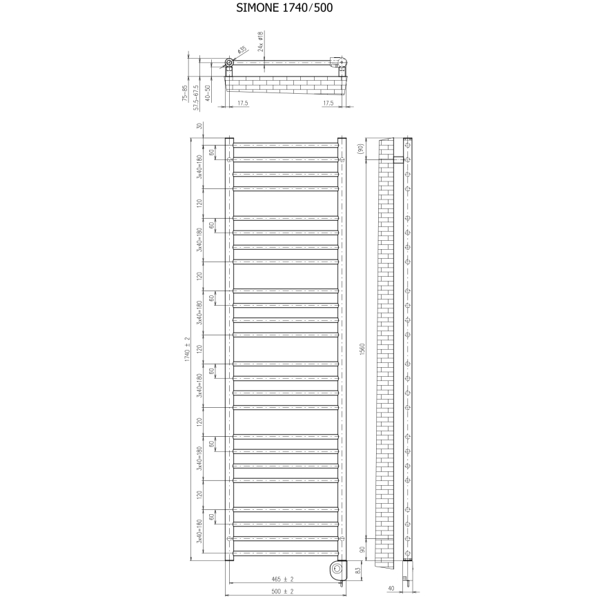 Vertaduro - Vannas istabas radiators ar termostatu SIMONE 600W 174x50 cm taupe