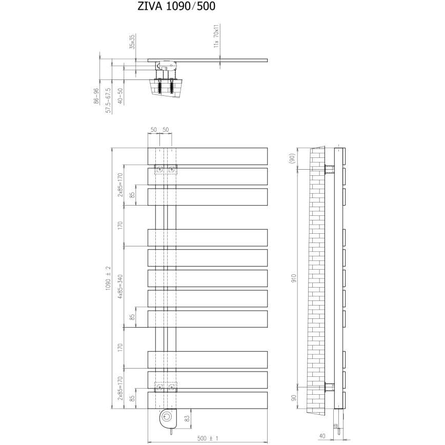 Vertaduro - Vannas istabas radiators ar termostatu ZIVA 500W 109x50 cm taupe