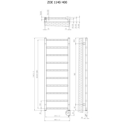 Vertaduro - Vannas istabas radiators ar termostatu ZOE 400W 114x40 cm antracīts