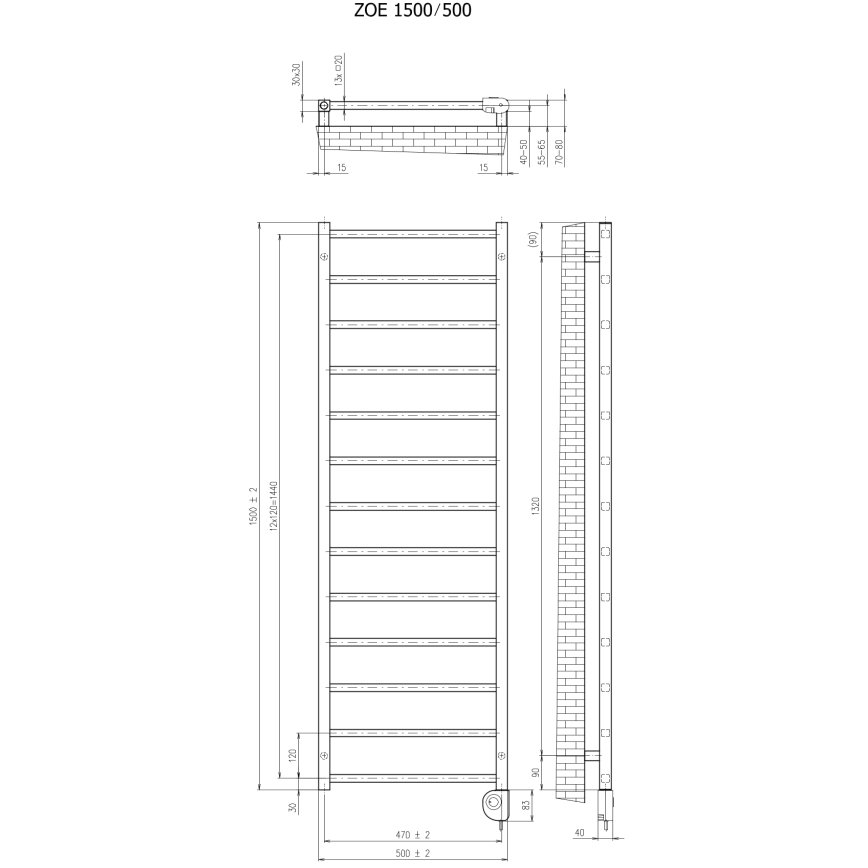Vertaduro - Vannas istabas radiators ar termostatu ZOE 400W 150x50 cm antracīts