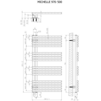 Vertaduro - Vannasistabas radiators ar termostatu MICHELLE 600W 97x50 cm balts