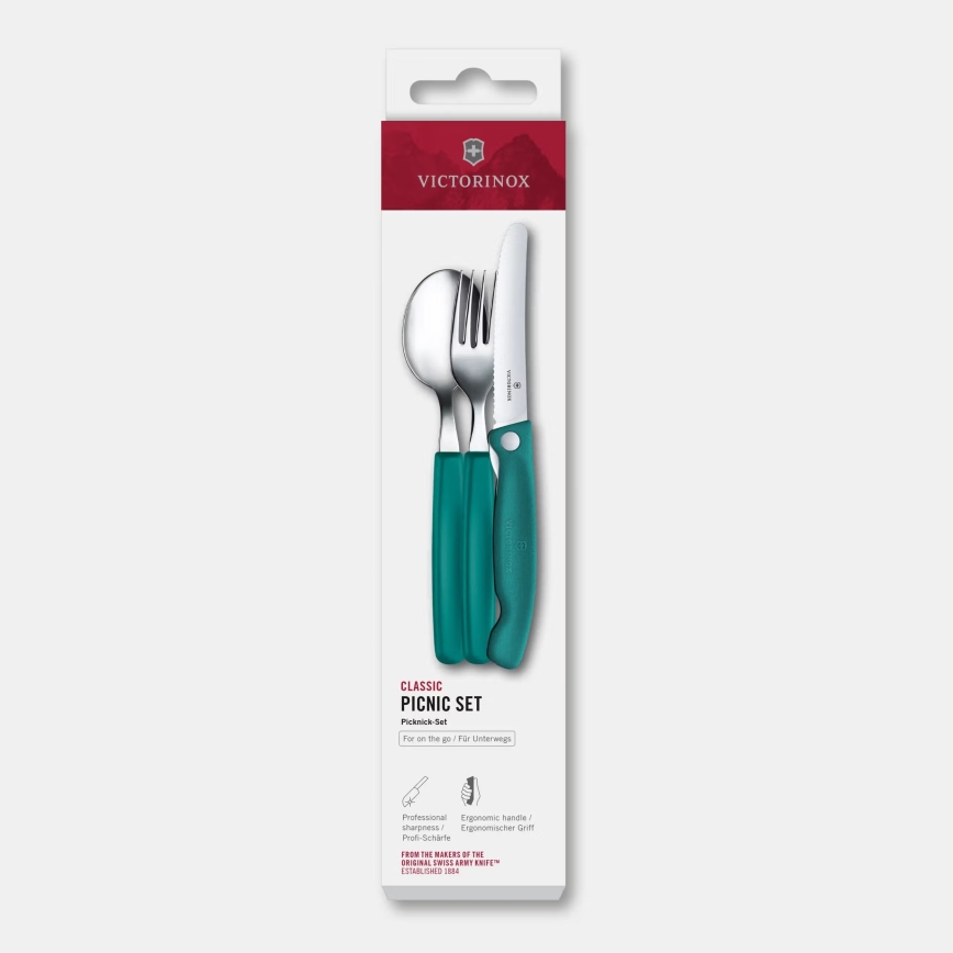 Victorinox - SWISS CLASSIC piknika galda piederumu komplekts, 3 gab., tirkīza krāsā