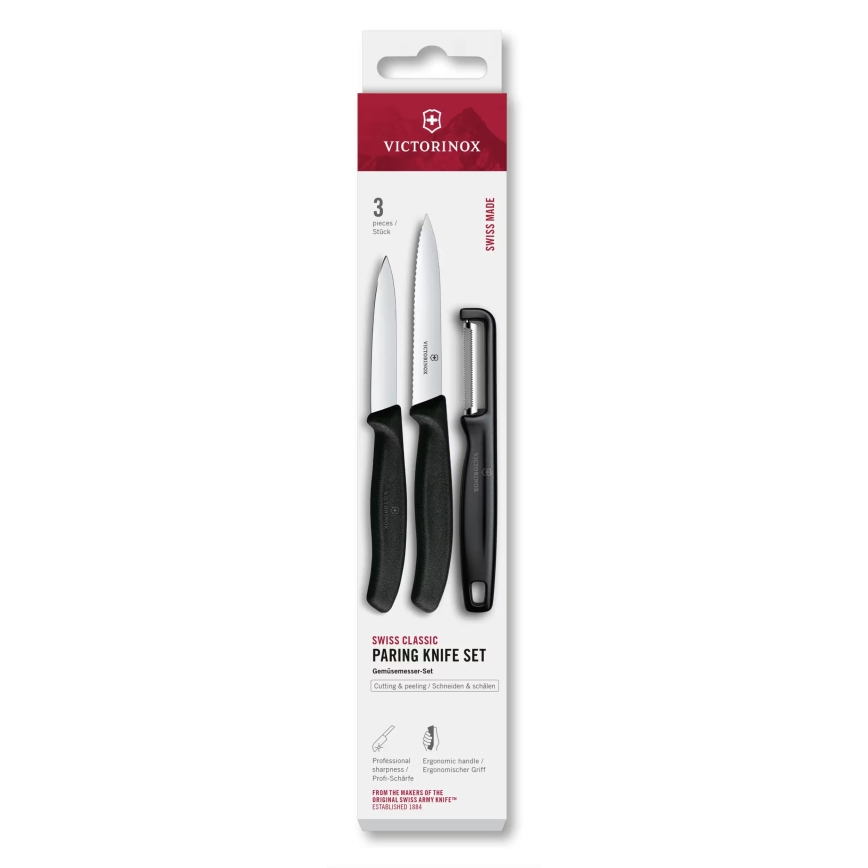 Victorinox - SWISS CLASSIC virtuves nažu komplekts ar mizotāju, 3 gab., melns