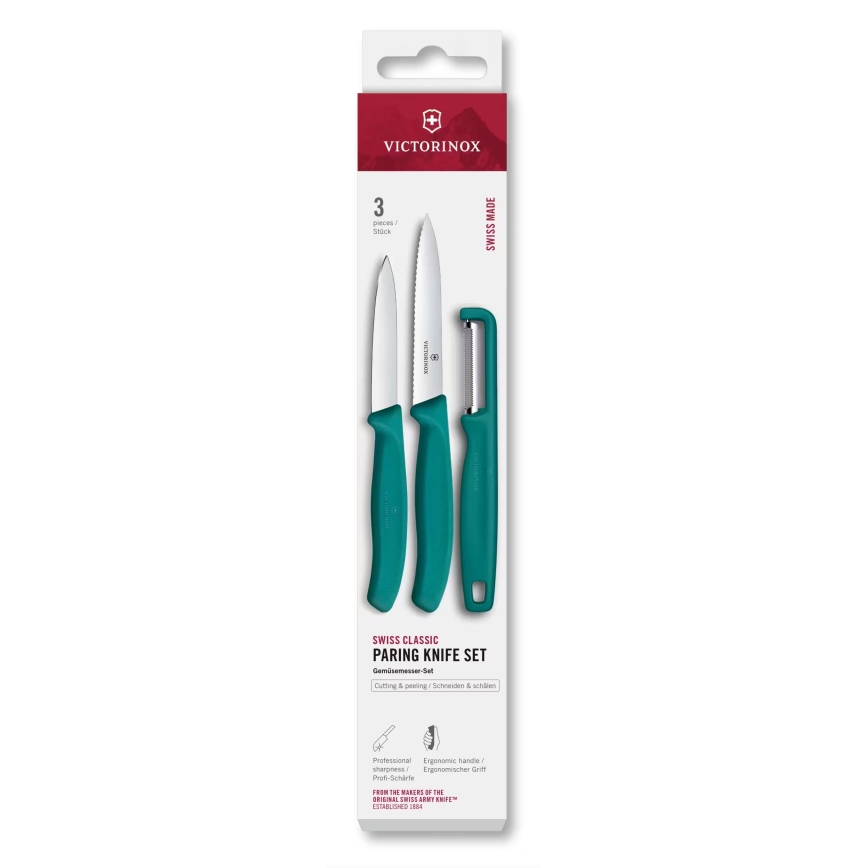 Victorinox - Virtuves nažu komplekts ar mizotāju SWISS CLASSIC, 3 gab., tirkīza krāsā