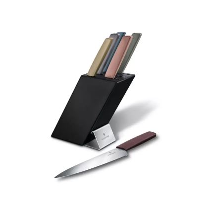 Victorinox - Virtuves nažu komplekts ar nažu bloku SWISS MODERN, 7 gab., buka/daudzkrāsains