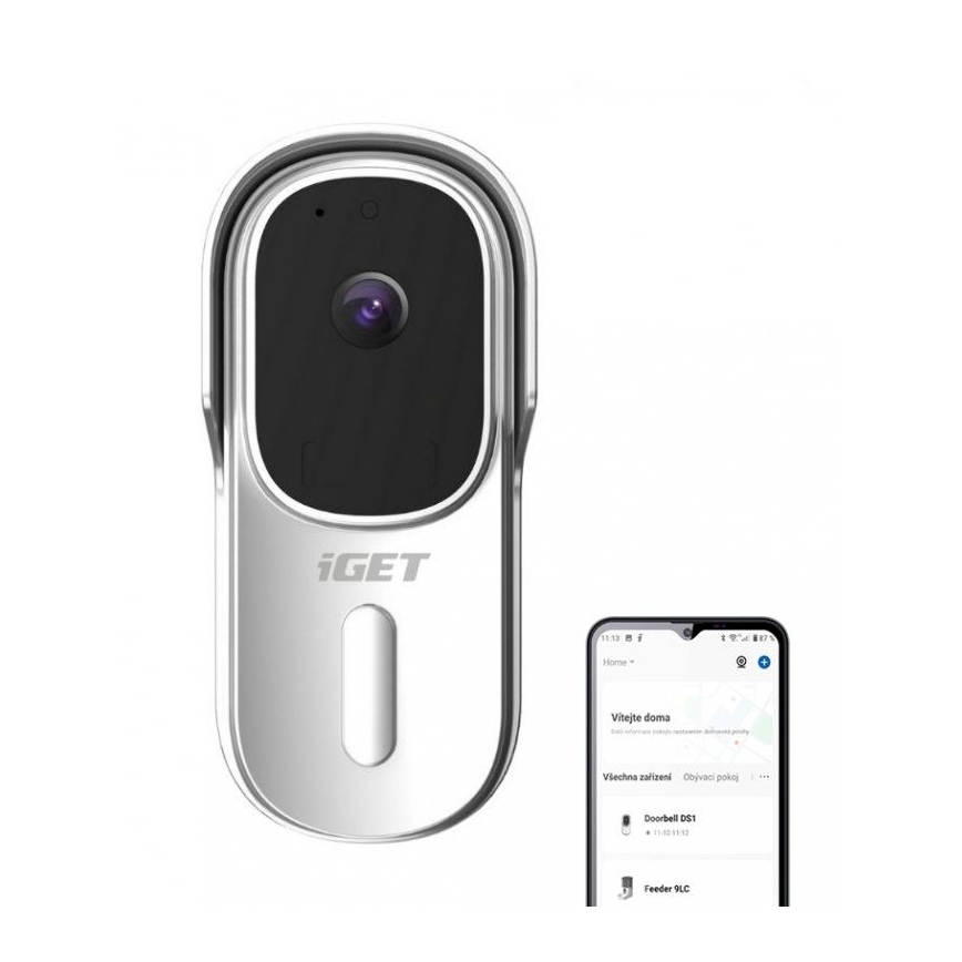 Video durvju zvans ar kustības sensoru — Full HD 1080p, 5200 mAh, IP65, Wi-Fi, Tuya, balts