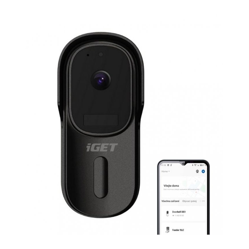 Video durvju zvans ar kustību sensoru Full HD 1080p 5200 mAh IP65 Wi-Fi melna