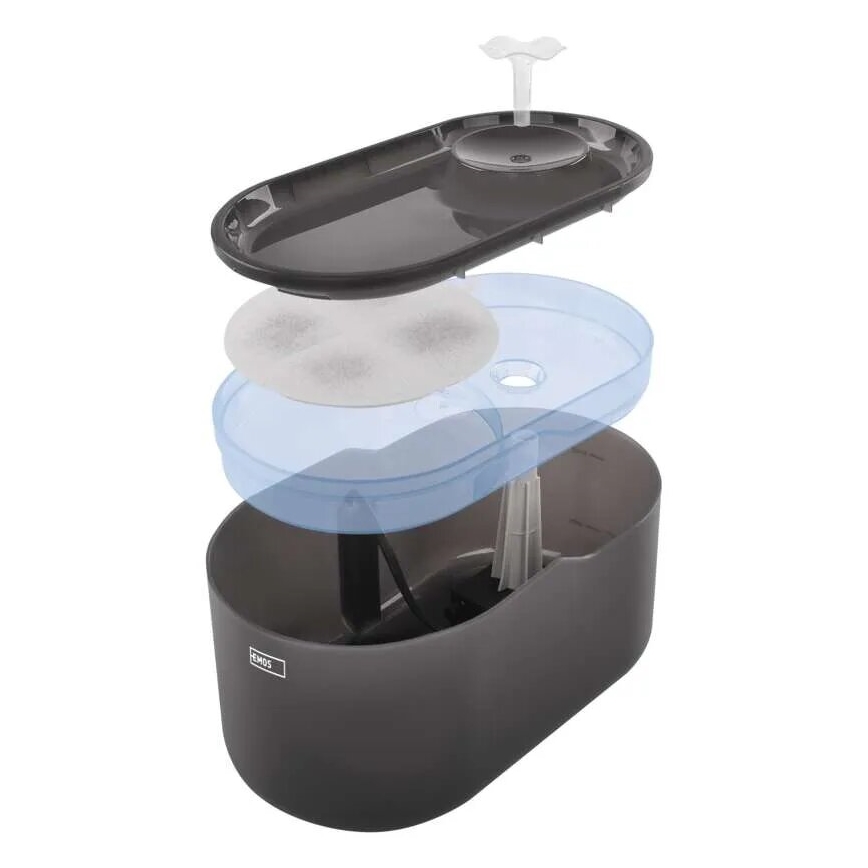 Viedā ūdens dzirdinātava mājdzīvniekiem 2,6 l/5V pelēka Wi-Fi