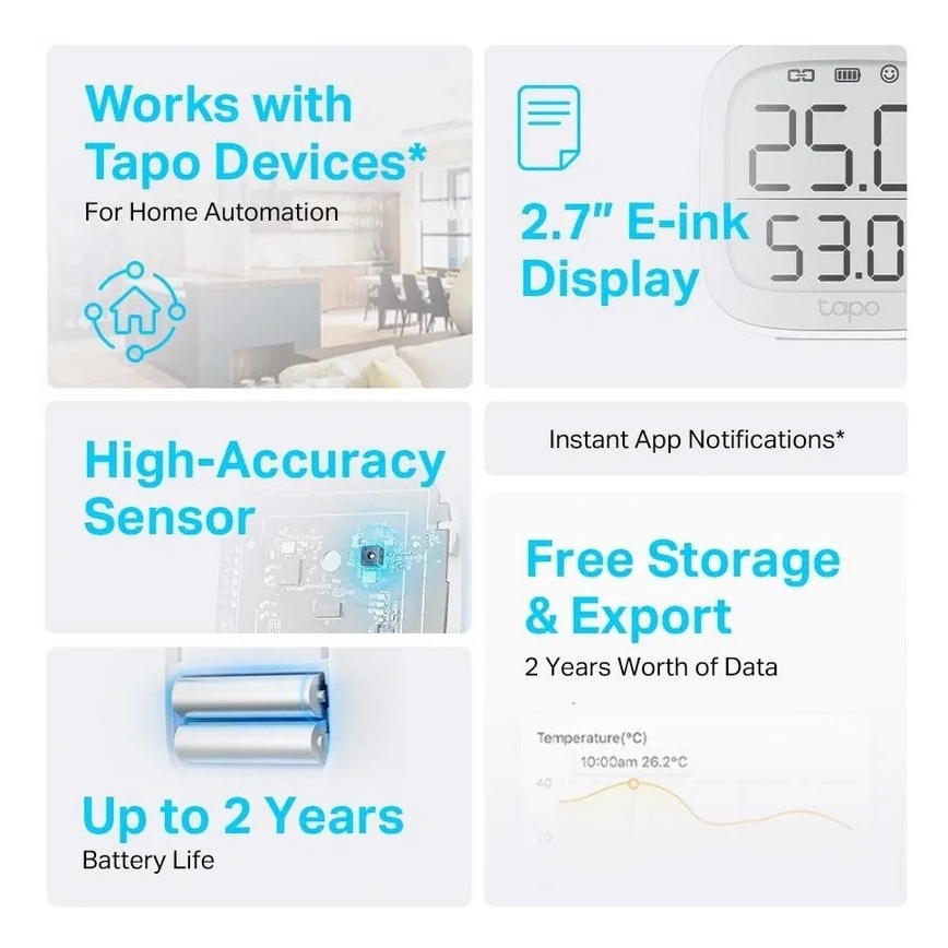 Viedais temperatūras un mitruma mērītājs, darbināms ar 2× AAA baterijām