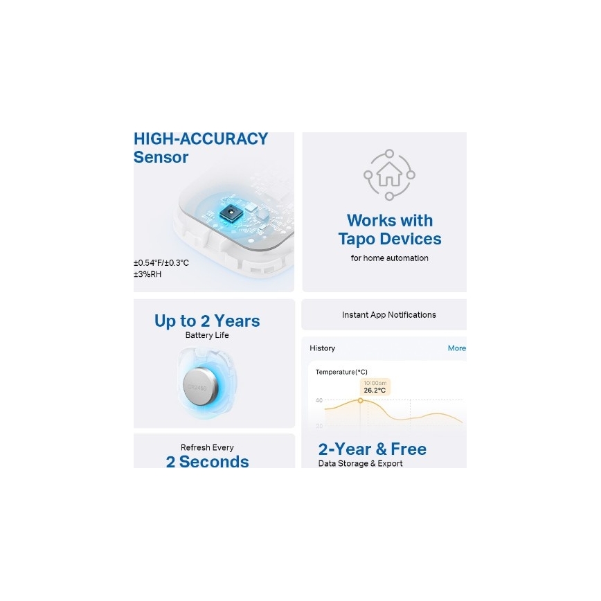 Viedais temperatūras un mitruma sensors 1xCR2450