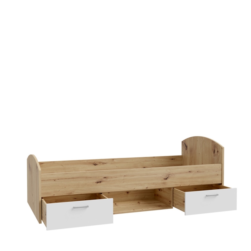 Vienvietīga gulta ar ietilpīgu uzglabāšanas nodalījumu URO 90x200 cm artisan ozols/balta