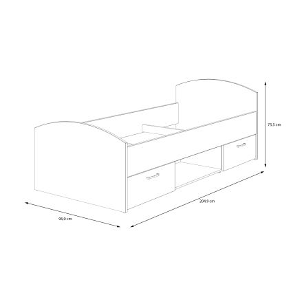 Vienvietīga gulta ar ietilpīgu uzglabāšanas nodalījumu URO 90x200 cm artisan ozols/balta