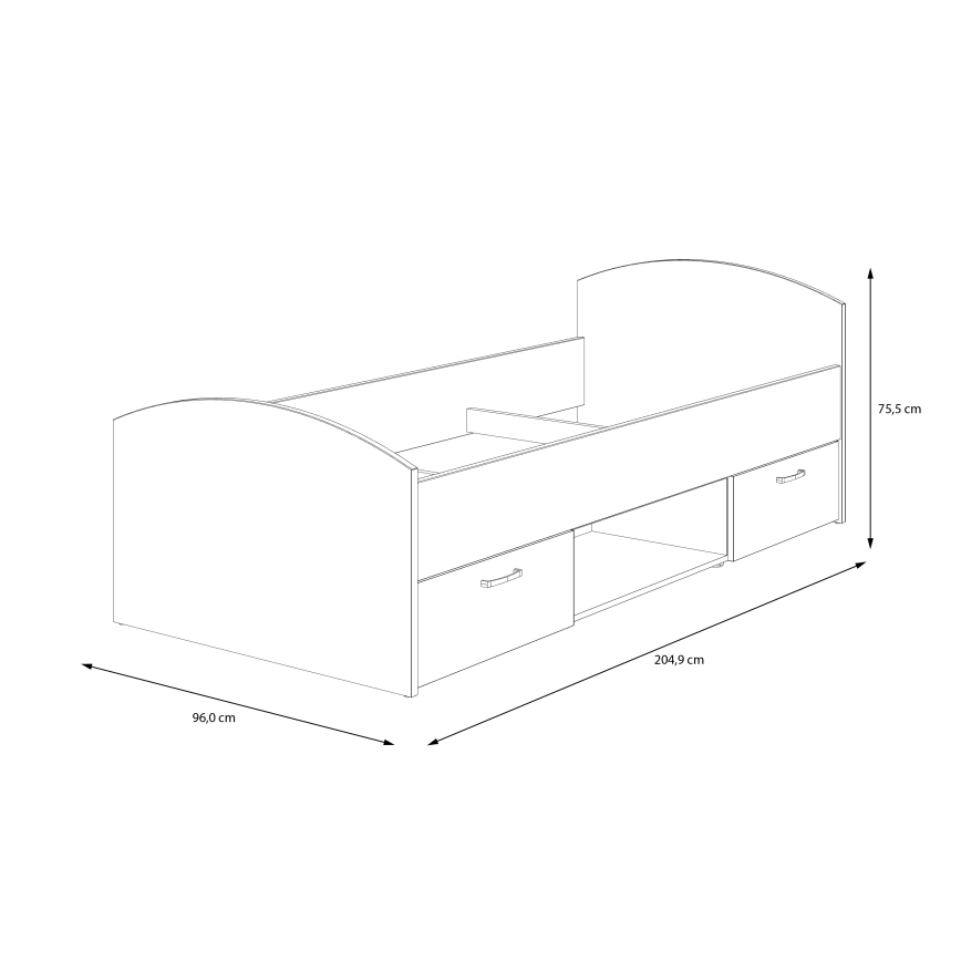 Vienvietīga gulta ar ietilpīgu uzglabāšanas nodalījumu URO 90x200 cm artisan ozols/balta