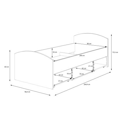 Vienvietīga gulta ar ietilpīgu uzglabāšanas nodalījumu URO 90x200 cm artisan ozols/balta