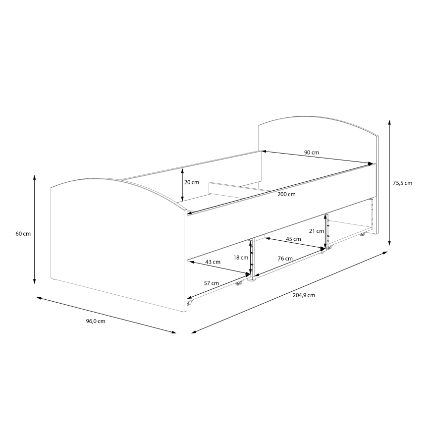 Vienvietīga gulta ar ietilpīgu uzglabāšanas nodalījumu URO 90x200 cm artisan ozols/balta