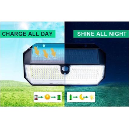 Viking - LED saules sienas gaismeklis ar sensoru LED/2W/3,7V IP65 6000K 2200 mAh