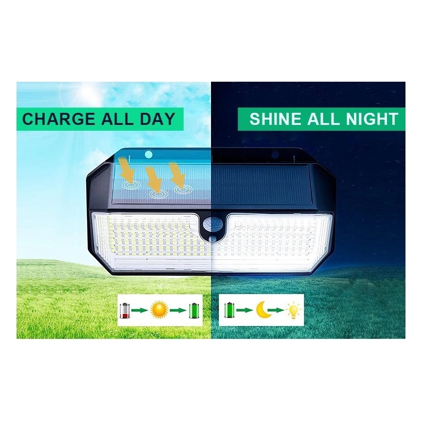 Viking - LED saules sienas gaismeklis ar sensoru LED/2W/3,7V IP65 6000K 2200 mAh