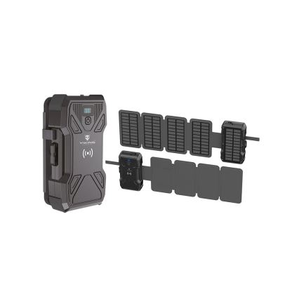 Viking - powerbank ar LED lukturi, bezvadu uzlādi un saules paneli Power Delivery 22,5W/30000 mAh