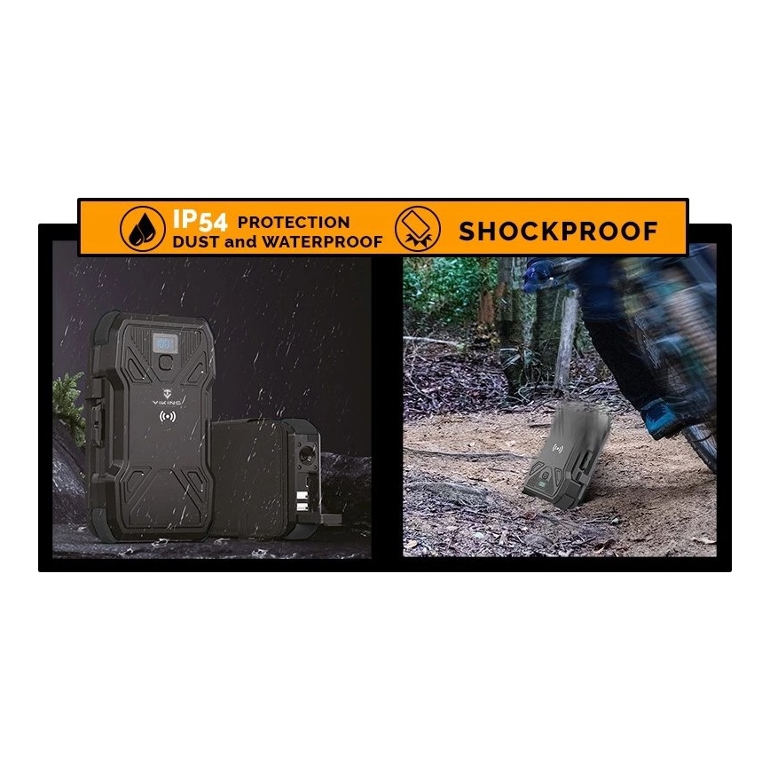 Viking - powerbank ar LED lukturi, bezvadu uzlādi un saules paneli Power Delivery 22,5W/30000 mAh