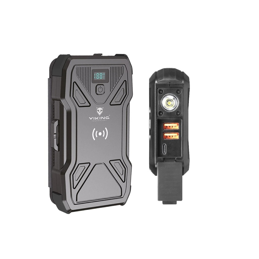 Viking - Powerbank ar iebūvētu LED lukturi, bezvadu uzlādi un saules paneli, Power Delivery 22,5 W / 20000 mAh