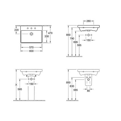 Villeroy & Boch 415860R1 - pie sienas piestiprināma izlietne AVENTO 60x47 cm keramika/balta