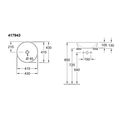 Villeroy & Boch 41794301 - Uz virsmas uzstādāma izlietne ARTIS, diametrs 43 cm, keramika/balta