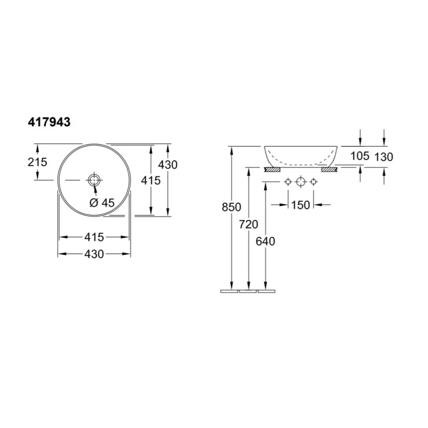 Villeroy & Boch 417943R1 - Uz virsmas uzstādāma izlietne ARTIS Ø 43 cm, keramika/balta