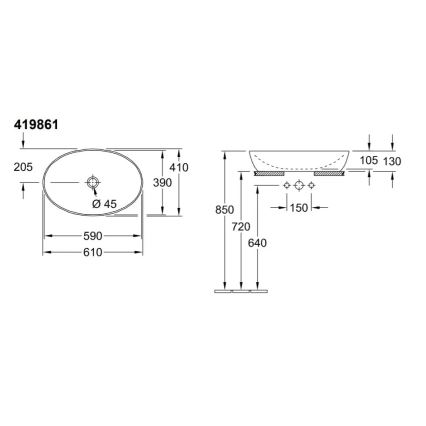 Villeroy & Boch 41986101 - Uz virsmas uzstādāma izlietne ARTIS 61x41 cm keramika/balta