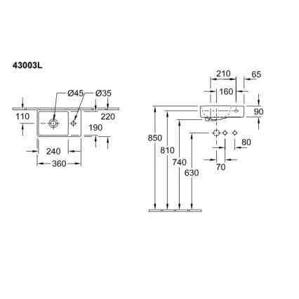 Villeroy & Boch 43003L01 - Sienas piestiprināma izlietne AVENTO 36x22 cm keramika/balta